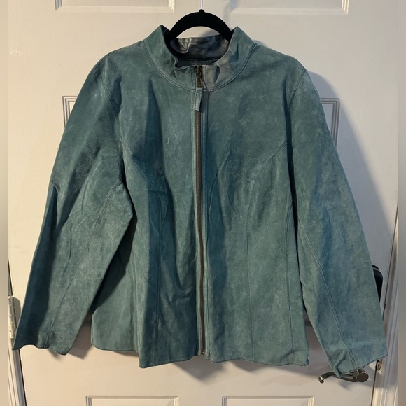 Vintage Reversible Suede Leather Jacket Lightweight Woman’s Blue Retro Shacket - Picture 5 of 16